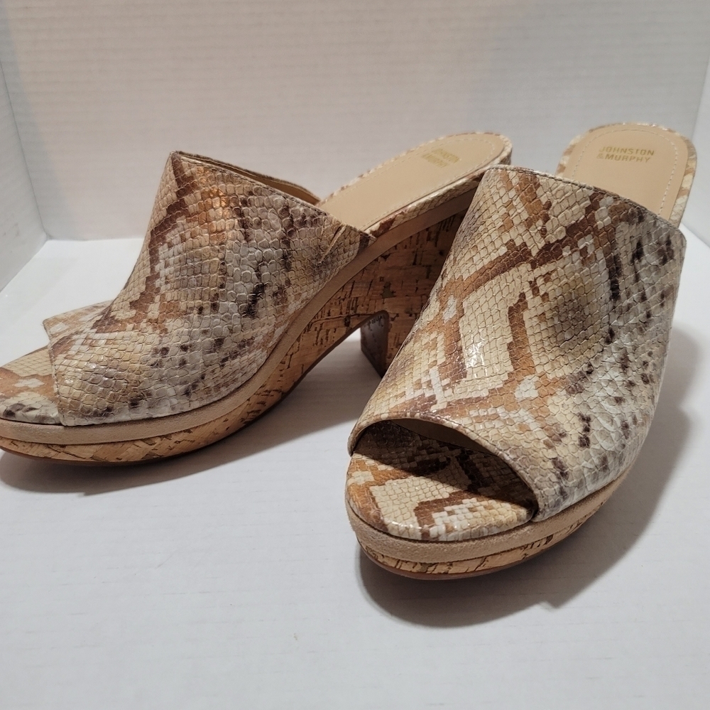 Johnston & Murphy Snake Print Notch Wedge 10 Slip On Open Toe